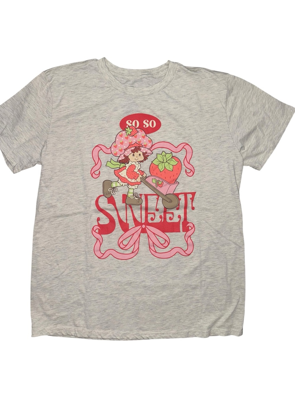 Strawberry Shortcake So So Sweet Graphic Tee Large Y2K Cartoon Gray T Shirt